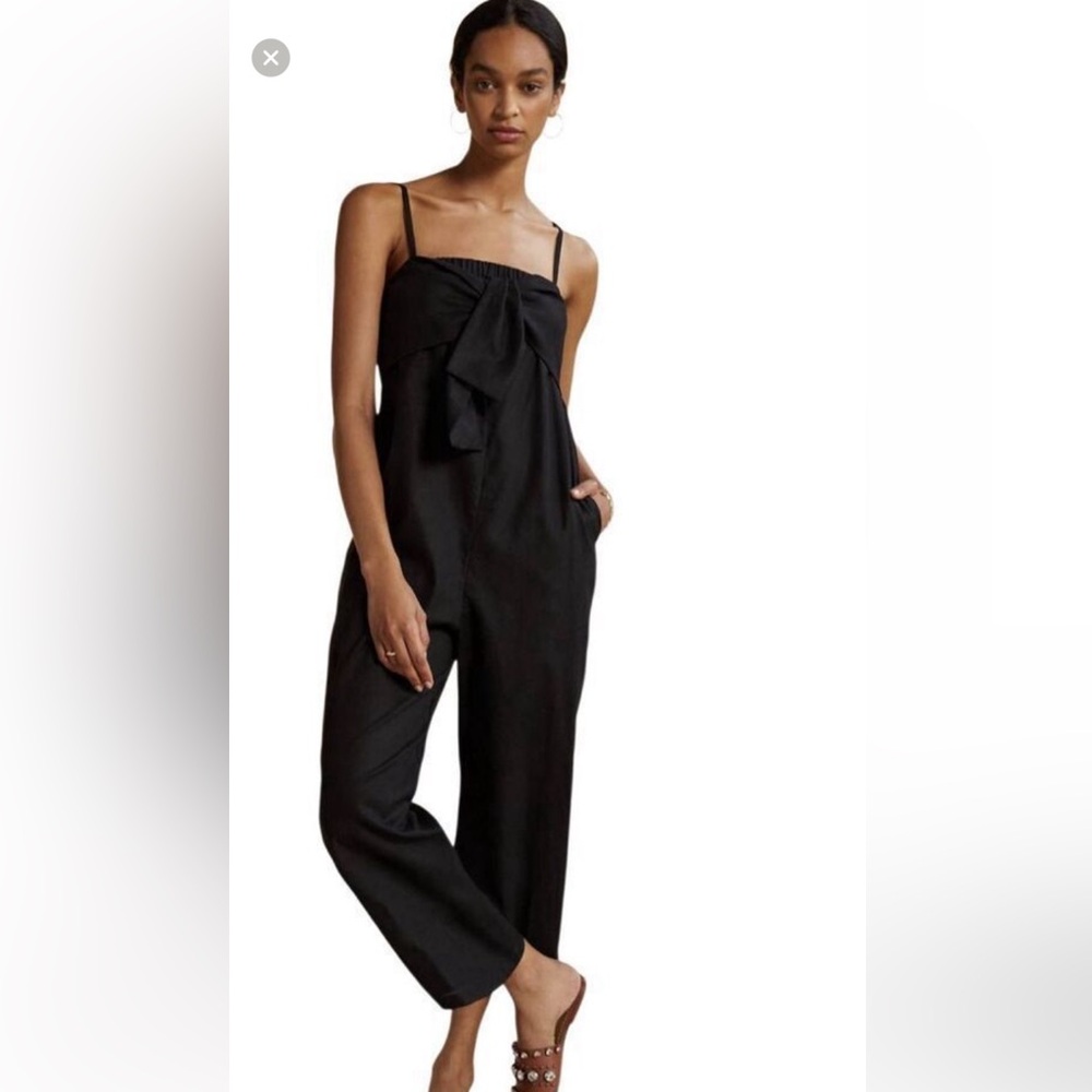 Hutch Anthropologie breezy bow-tie jumpsuit size Small Black linen blend